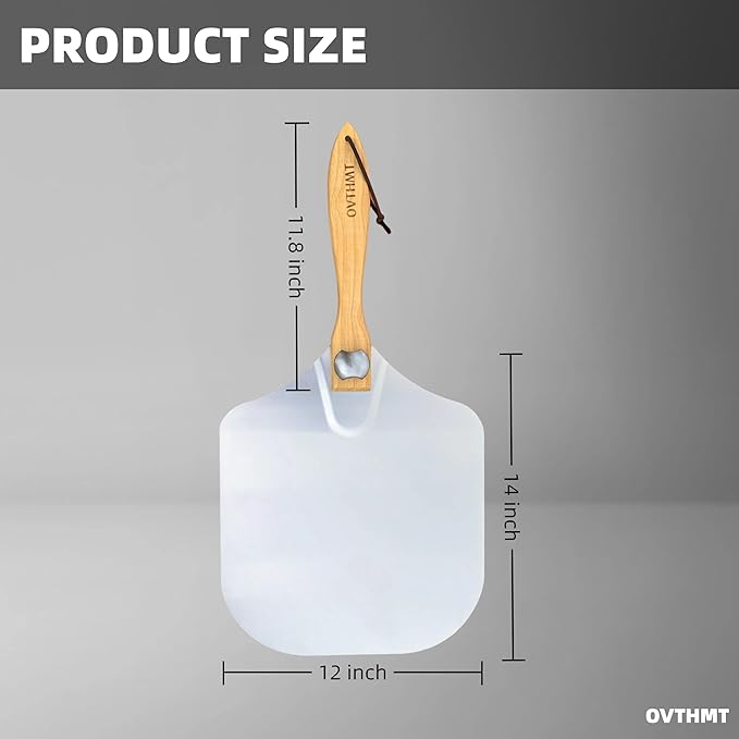 Pizza Peel 12 inch, Aluminum Pizza Paddle 12 x 14 inch with Foldable Wood Handle, Pizza Turning Peel, Pizza Spatula For Oven, Bread, Pastry, Dough, Cake, Pizza Spatula Paddle, Metal Pizza Peel