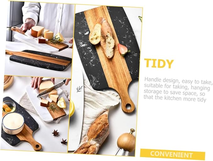 Marble and Acacia Wood Cutting Board Double-sided Kitchen Chopping Block with Anti-cracking Low-noise Surface for Meat Vegetables Fruit and Cheese Easy to Clean and Practical for