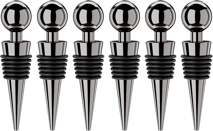 Vacuum Wine Bottle Stoppers 6Pcs - Reusable Silicone Corks, Leak Proof, Keep Fresh, Suitable for Standard Bottles (Black, 6 Pack)
