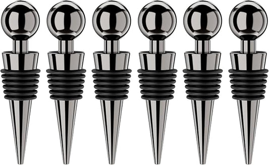 Vacuum Wine Bottle Stoppers 6Pcs - Reusable Silicone Corks, Leak Proof, Keep Fresh, Suitable for Standard Bottles (Black, 6 Pack)
