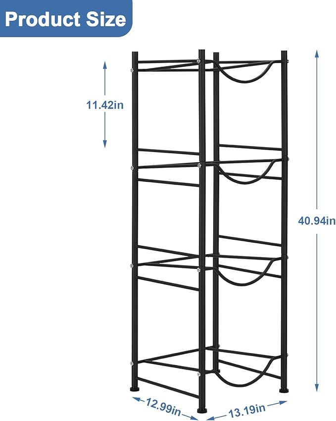 smusei 5 Gallon Water Bottle Jug Holder 4 Tier Heavy Duty Cooler Jug Storage Rack Detachable Bottle Organizer Shelf for Home, Kitchen, Office, Breakroom Space Save, Black