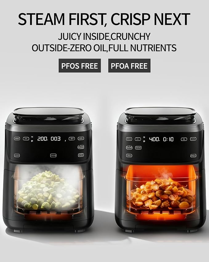 12-IN-1 Large Air Fryer, Non Toxic Steam Air Fryers with Superior Airflow, Self-Cleaning Smart Digital Air Fryer, Air Fry, Roast, Reheat, Dehydrate, Air Crisp Technology with 420F, 7.5 QT