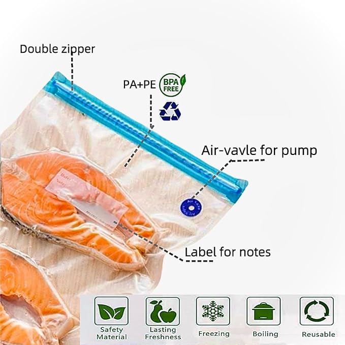 Sous Vide Bags-BPA-Free Reusable Vacuum Seal Bags for Food/Freezing safe-20pcs (8.6 * 8.5in) Vacuum Food Storage Bags & Seal Clips for Sous Vide Cooking-HOMYLAND