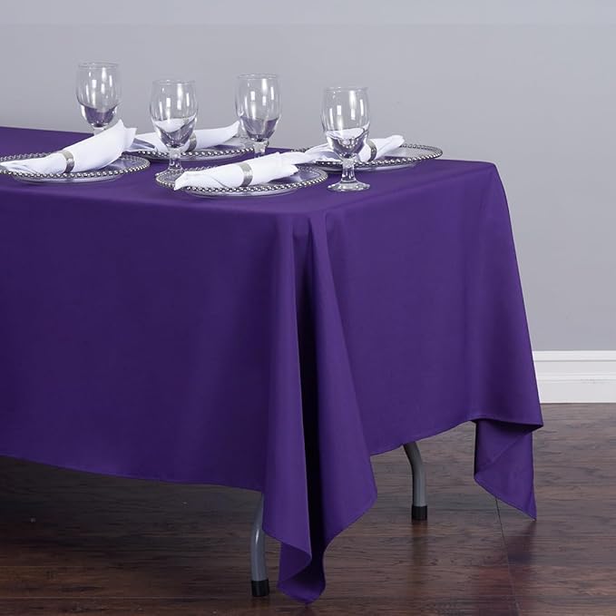 LTC LINENS 10 Pack Purple Rectangular Tablecloths 70 x 120 Inch for 6 or 8 Feet Rectangle Banquet Tables with Half-Drop - Stain and Wrinkle Resistant Polyester Cloth Table Covers for Party, Wedding