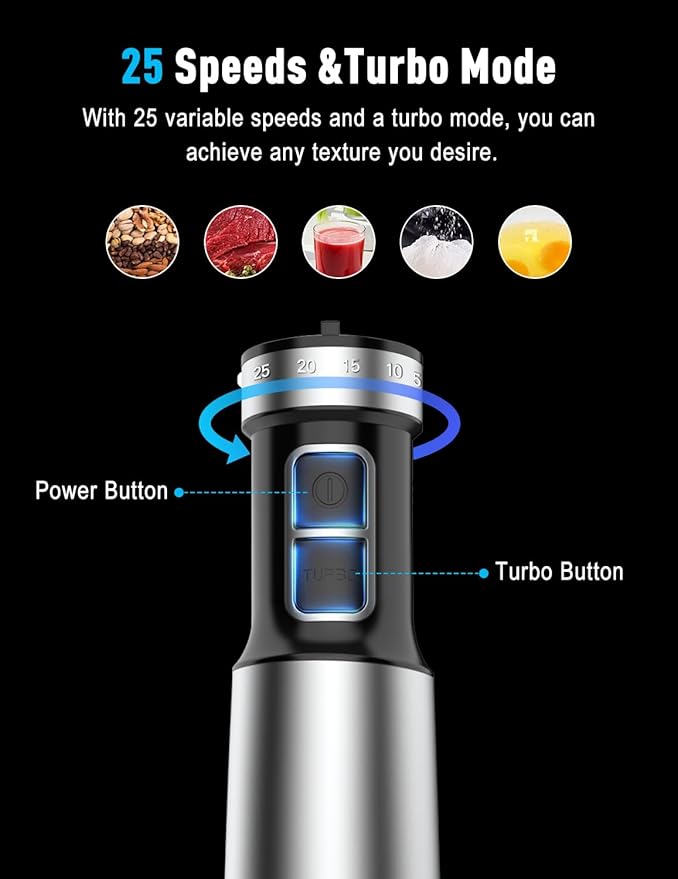 1000W Powerful , 2025 New Update Hand Blender with 25-Speed, Scratch-Resistant Corded Hand Mixer with Heavy-Duty Copper Brushless Motor and Gift Box