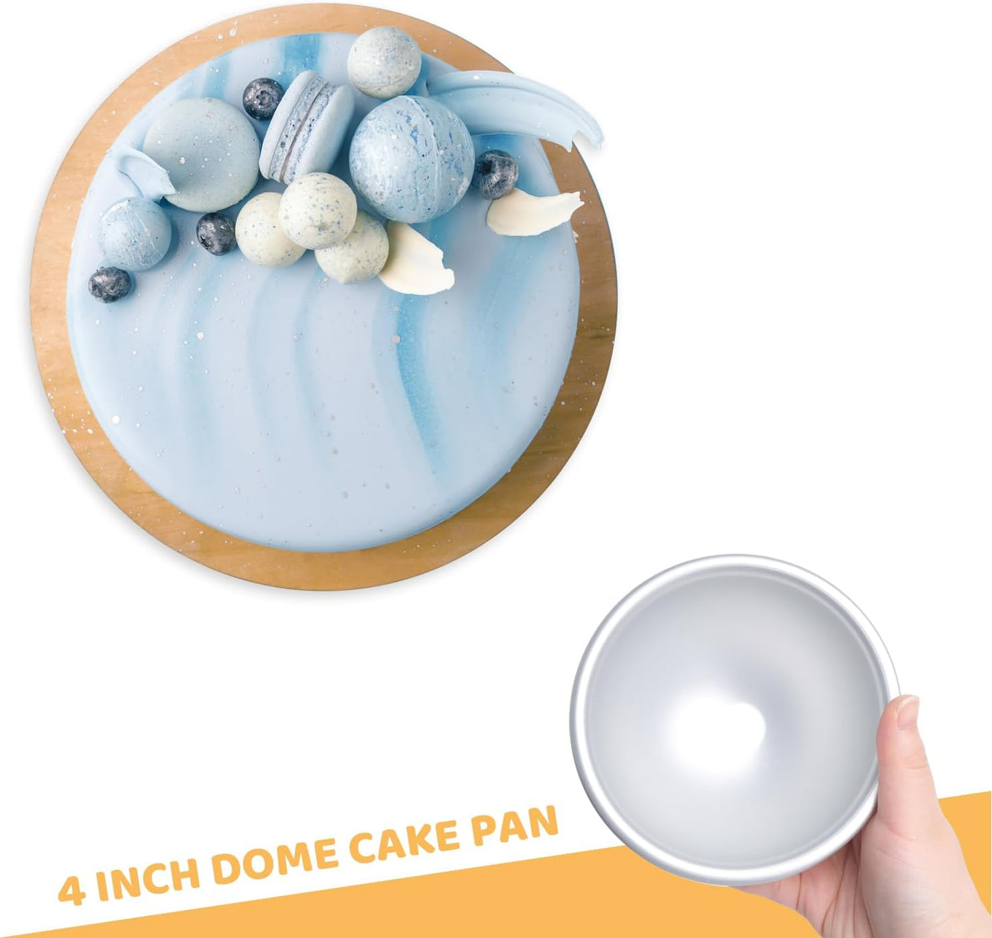 2 Pcs Dome Cake Pan 4 Inch Football Shaped Anodized Aluminum Hemisphere Nonstick Ball Pan for Birthday DIY Cakes Wedding Anniversary Baking Tools