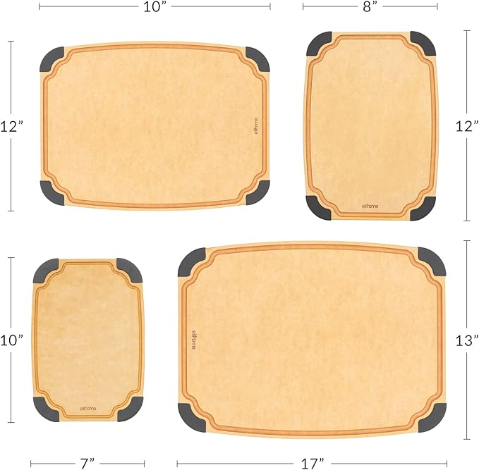 Elihome Essential Series Cutting Board for Kitchen- Natural Wood Fiber Composite, Dishwasher Safe, Eco-Friendly, Juice Grooves, Non-slip Feet, Non-Porous, Reversible, BPA Free, Large- 14" x 10")