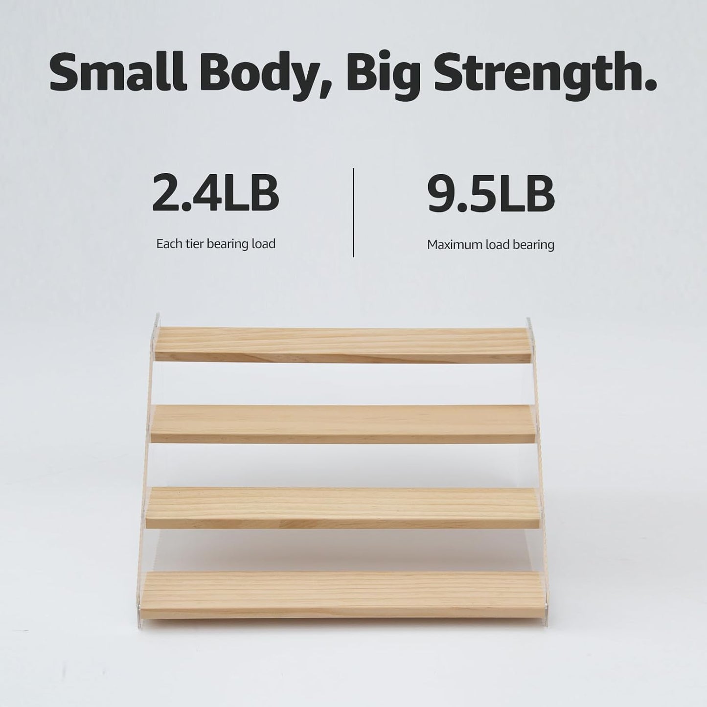 nianfeng Tiered Spice Rack, 4-Tier Spice Pantry Kitchen Cabinet Organizer, 12-Inch, Natural Wood Acrylic Stair Riser Stand, Countertop Seasoning Shelf