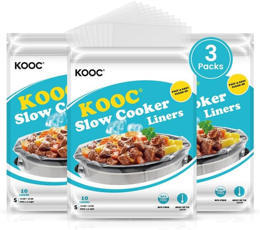 KOOC Slow Cooker Liners 10"x13" 30 count Small Size Disposable Plastic Bags Pot Liners Brunch Cooking Bags Fit 1.5 qt to 2 qt Pot BPA Free