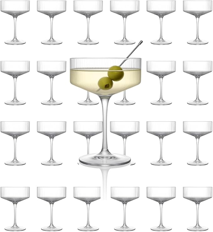 LEMONSODA Ribbed Martini Coupe Glasses - Classic Barware for Espresso Martini, Manhattan, Cosmopolitan – Handcrafted Luxury Glassware for Home Entertaining (Ribbed 9.5oz, Set of 24) (2267)