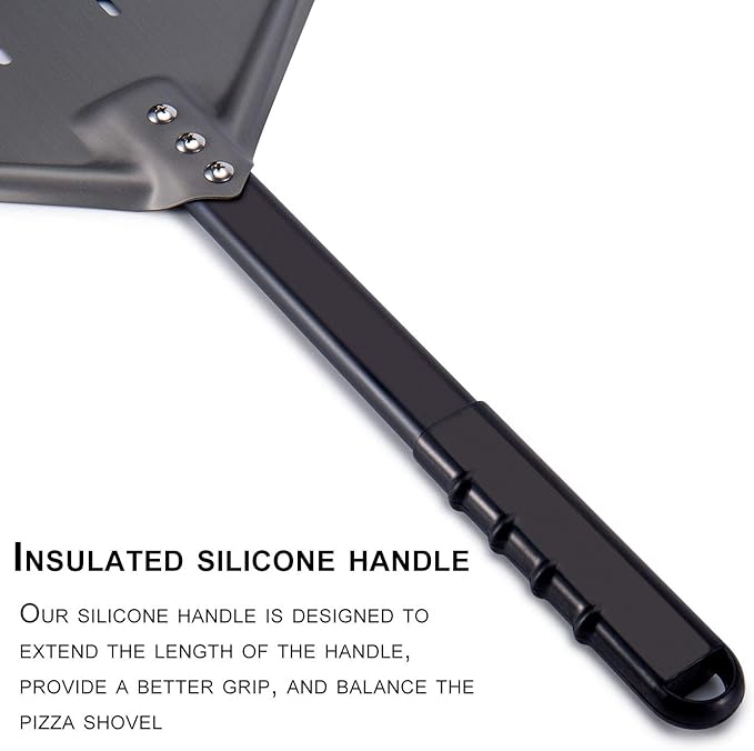 G.a HOMEFAVOR Perforated Pizza Peel, 12 x 15 Inch Rectangular Pizza Turning Peel, Professional Anodized Aluminum Turning Pizza Paddle, 26 inch overall