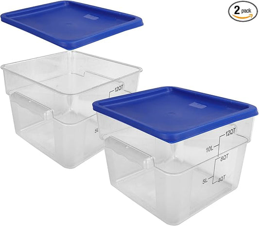 2 Pack Red Square Food Storage Container With Lid,2-12 Quart Commercial Storage Box With Scale & Handle,Cake Making,Dough Marinating Meat,Kitchen Supplies (12 Quart)