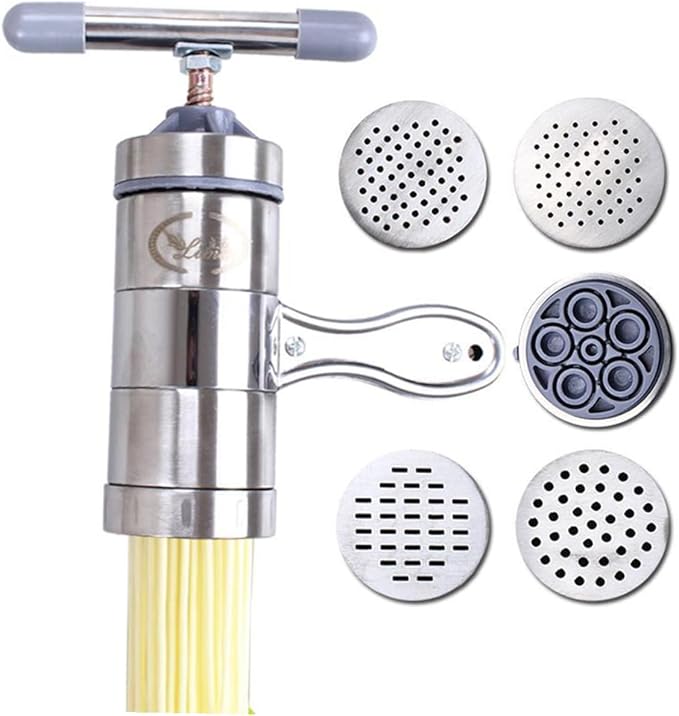 NUOBESTY Stainless Steel Manual Noodle Maker for Home with Noodle Moulds Clean Pasta Press Machine Thickness Roller for DIY and Pasta