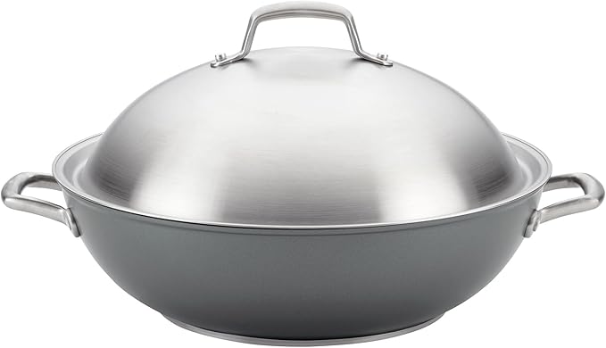 Anolon Accolade Forged Hard Anodized Nonstick Wok / Stir Fry Pan with Lid, 13.5 Inch - Moonstone Gray