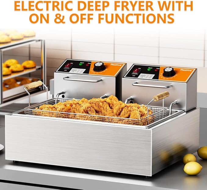 Electric Deep Fryer 3400W Hot 22.6QT/24L Commercial Deep Fryers with 3 Baskets Countertop Oil Fryer for Restaurant Use and Home Kitchen with One - Touch Switch & Temperature Contro