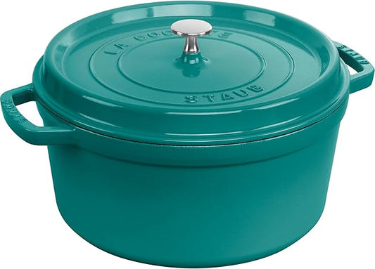 STAUB Cast Iron 7-qt Round Cocotte, Serves 7-8, Turquoise
