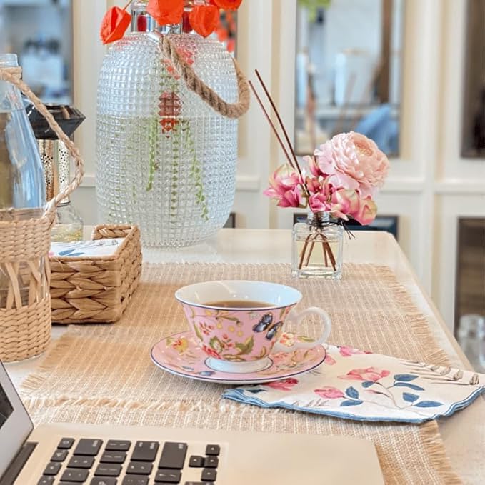 Aynsley Cottage Garden Windsor Fine Bone China English Tea Cup and Saucer Set, 7.4 oz(Pink)