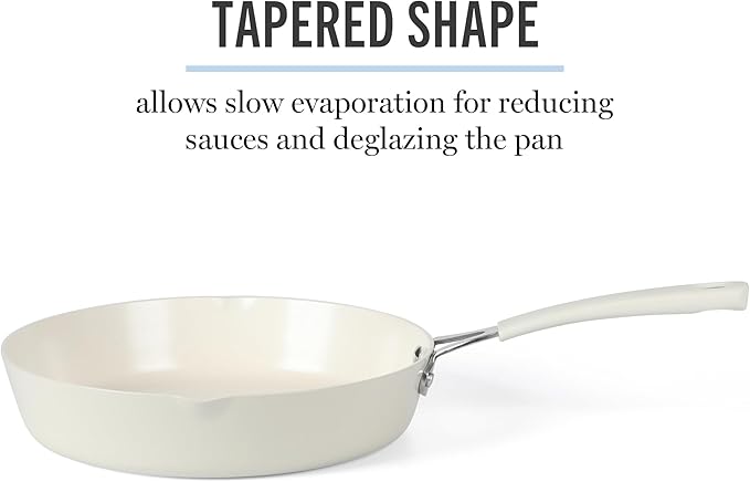 Martha Stewart Heathland 9.5 Inch Aluminum Cookware Non-Toxic Premium Ceramic Non Stick Frying Pan, Kitchen Egg Pan, Omelet, Pots and Pans, Linen White, Induction Safe