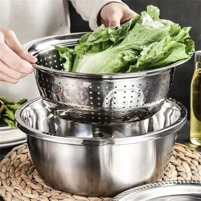 Integrated Grater and Lid on Stainless Steel Mixing Bowls 4 Pcs Kitchen Set