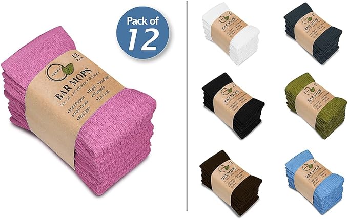 Softolle Bar Mop Towels, Pack of 12-16x19 Inches - 100% Cotton Super Absorbent Towels, Multi-Purpose for Home and Bar Cleaning (Purple Ash)