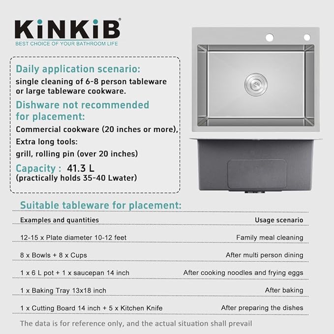 22x18 inch Drop in Kitchen Sink - Top mount Bar Sink Single Bowl, 9 inch Deep Stainless Steel Rv Sinks Handmade with Strainer