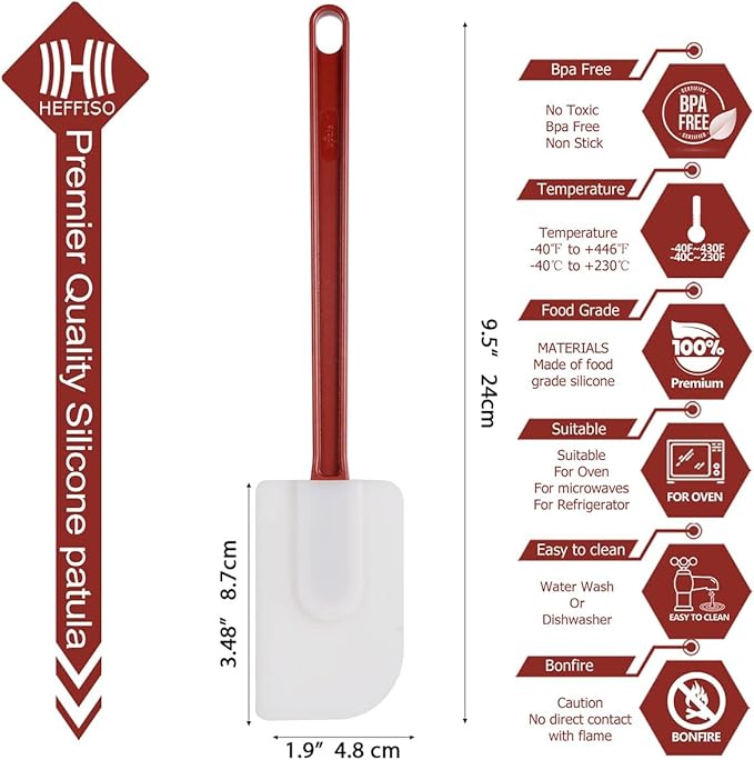 6 Pcs Commerical Rubber Spatula, 9.5-Inch Silicone Rubber Spatula Set High Heat Resistant, Commercial Grade Spatulas, Silicone Jam Scrapers for Baking, Nonstick & BPA-Free