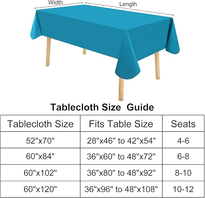 homing Rectangle Vinyl Tablecloth, Waterproof Spillproof Plastic Flannel Backed Table Cloth, Wipe Clean Table Cover for Dining, Buffet Parties and Camping (Turquoise, 52" x 70")