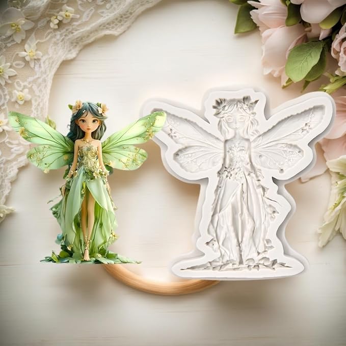 (Four-piece set) Silicone mold of winged girl with spread wings, DIY silicone mold, cake chocolate mold, wedding cake decoration tool, soft candy mold