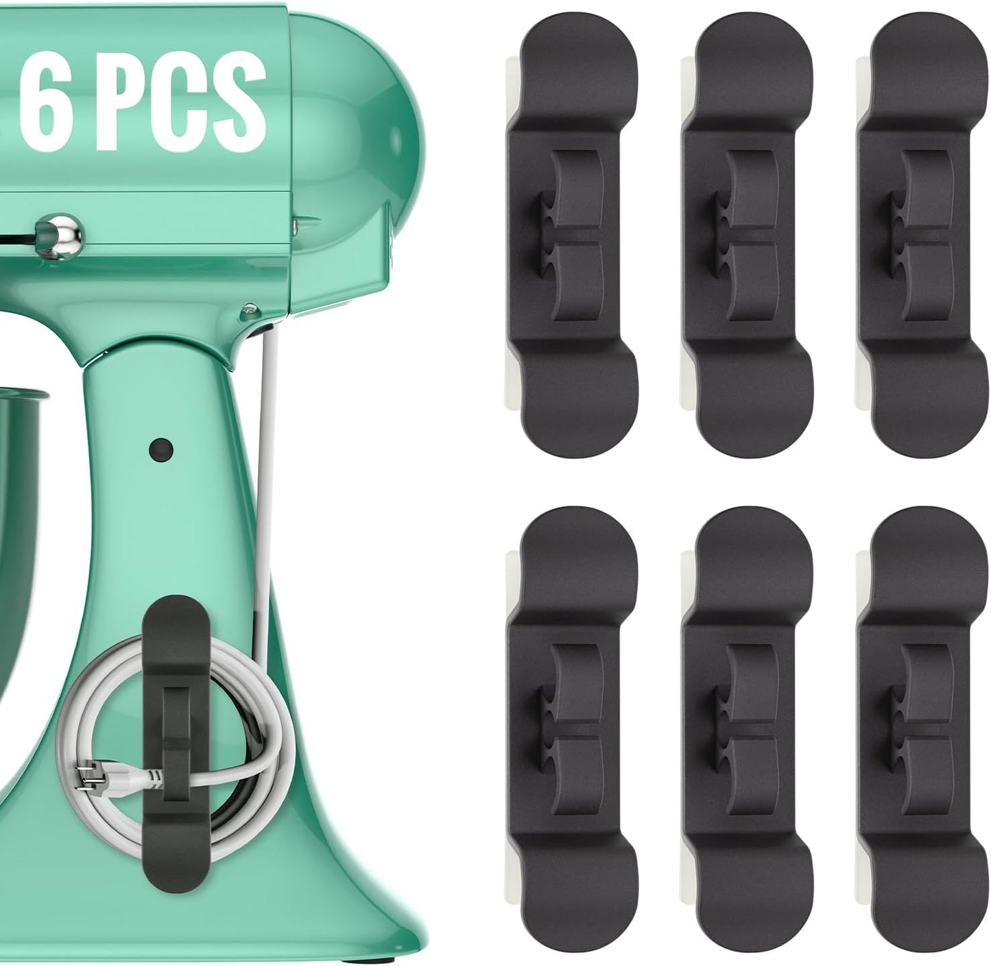 6PCS Cord Organizer for Appliances, Upgraded Kitchen Appliance Cord Wrap, Cord Holder Stick on Pressure Cooker, Coffee Maker, Air Fryer and Blender(6 Black)