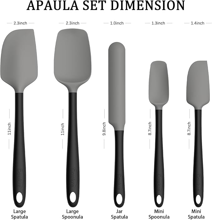 Coukre Silicone Spatula Set of 5,High Heat Resistant, Food Grade Silicone, Upgraded Extended Reinforced Handle,Dishwasher Safe, for Baking, Cooking (Gray Black, Color block)