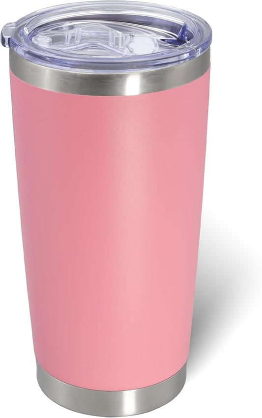 20oz Tumbler Bulk Stainless Steel Tumblers with Lid Vacuum Insulated Double Wall Travel Coffee Mug Powder Coated Tumbler Cup for Hot and Cold Drinks(Pink, 1 pack)