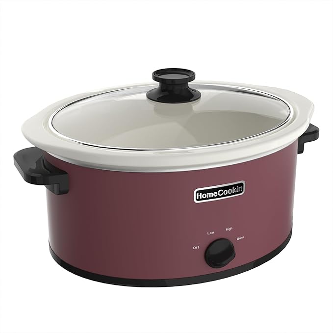 HOMECOOKIN 7 Quart Slow Cooker Oval Manual Pot Food Warmer with 3 Cooking Settings, Red