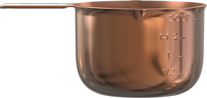 Color Up 2 Cup Measuring Cup, 480ml Copper Stainless Steel Metal Measuring Scoop, Easy-Pour Spouts, Engraved Markings, for Dry & Liquid Ingredients