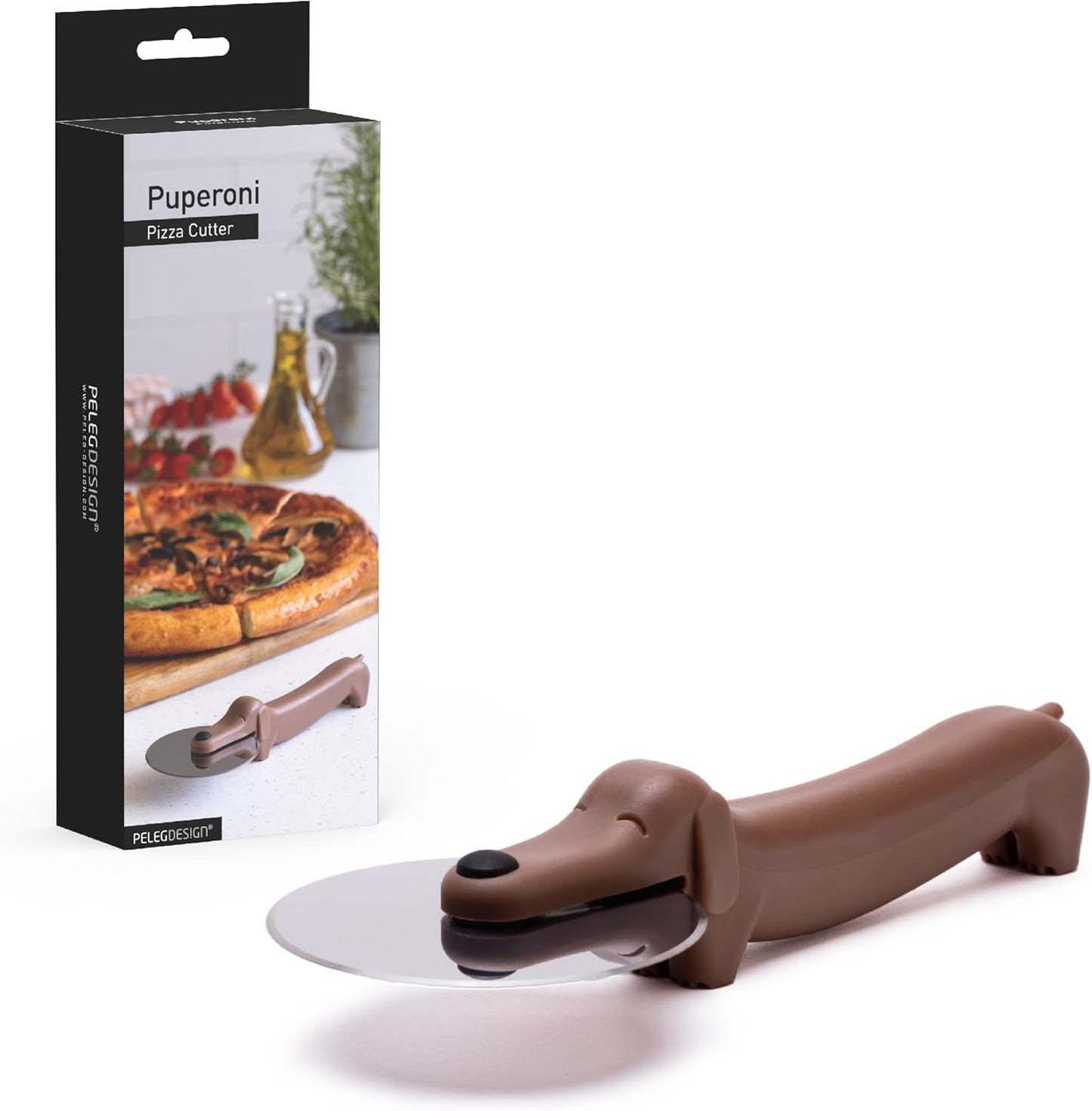 Peleg Design Puperoni Cute Pizza Cutter Wheel – Dog-Shaped Plastic Pizza Cutter Wheel with Stainless Steel Blade & Durable Plastic Handle, Funny Pizza Gifts