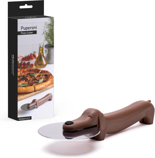 Peleg Design Puperoni Cute Pizza Cutter Wheel – Dog-Shaped Plastic Pizza Cutter Wheel with Stainless Steel Blade & Durable Plastic Handle, Funny Pizza Gifts