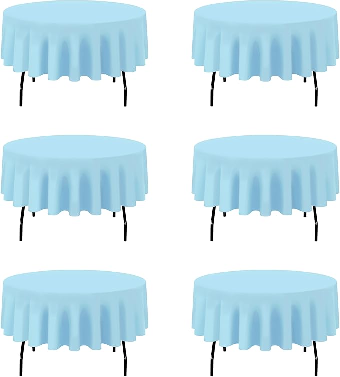 BRILLMAX 6 Pack Light Blue Round Tablecloths 90 Inch - Circle Bulk Linen Polyester Fabric Washable Table Cloth Cover for Wedding Reception Banquet Birthday Party Buffet Restaurant