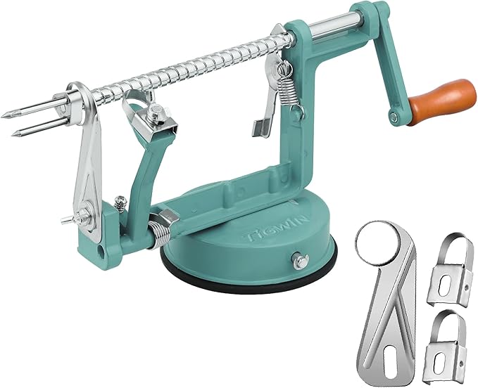 Apple Peeler Corer, Long lasting Chrome Cast Magnesium Alloy Apple Peeler Slicer Corer with Stainless Steel Blades and Powerful Suction Base for Apples and Potato(DeepGreen)