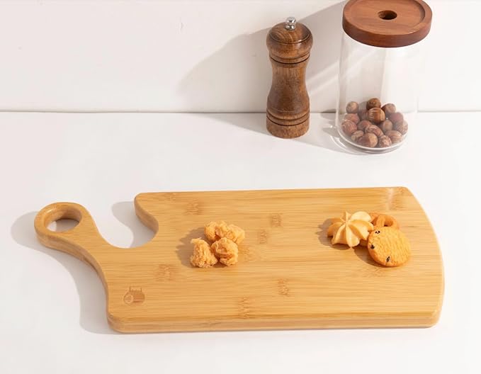 Unique Design Bamboo Cutting Board for Kitchen Wood Cutting Board for Chopping Meat, Fruits, Vegetables, Cheese, Knife Friendly Serving Tray with Handle and hole