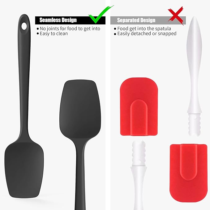 Heat Resistant Silicone Spoon Spatula, Doosu 600°F High Temp Flexible Cooking Spoons Kitchen Rubber Spoonula Scratch-Proof for Mixing Stirring Scraping Serving Non-Stick Cookware (11.4in, Black)