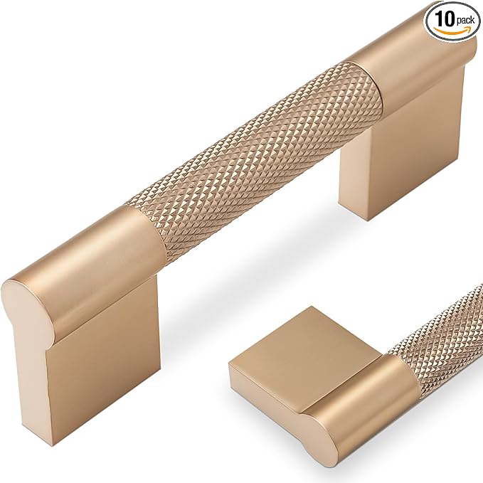 10 Pack 3 inch(76mm) Champagne Copper Kitchen Cabinet Handles Knurled Cabinet Pulls Gold Drawer Pulls Kitchen Hardware