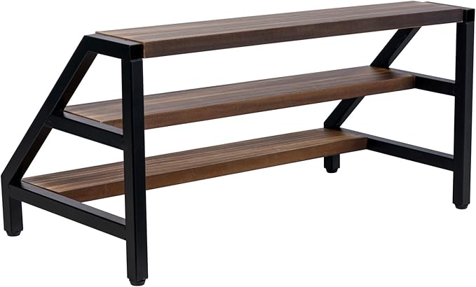 MyGift 3-Tier Wine Rack, Industrial Rustic Wood & Black Metal Countertop Organizer, Stair Step Shelf for Liquor Bottles, Glasses, Barware - Kitchen, Home Bar, Commercial Use