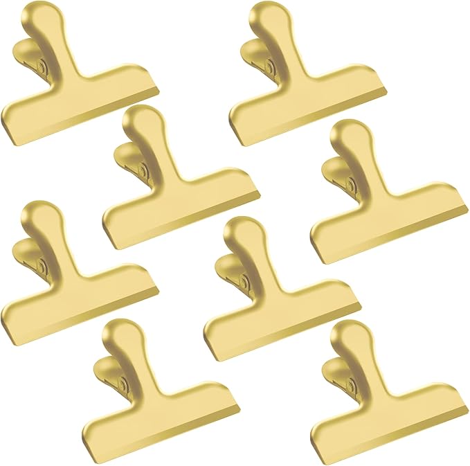 Funfery 24 Pack 3 Inch Stainless Steel Gold Chip Clips Strong Bag Clips Large Clip for Food Packages,Metal Kitchen Food Clip for Snack Home&Office Paper Heavy Duty