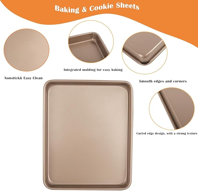 Baking Sheet Pans,2 Pack Nonstick Baking Pans Cookie Sheet Brownie Pan,Bread & Cake Pan, Toaster Oven Tray Bakeware, Small Non stick Baking Tray, Heavy-Duty Bread Loaf Pan (11x9x1.2 Inches)
