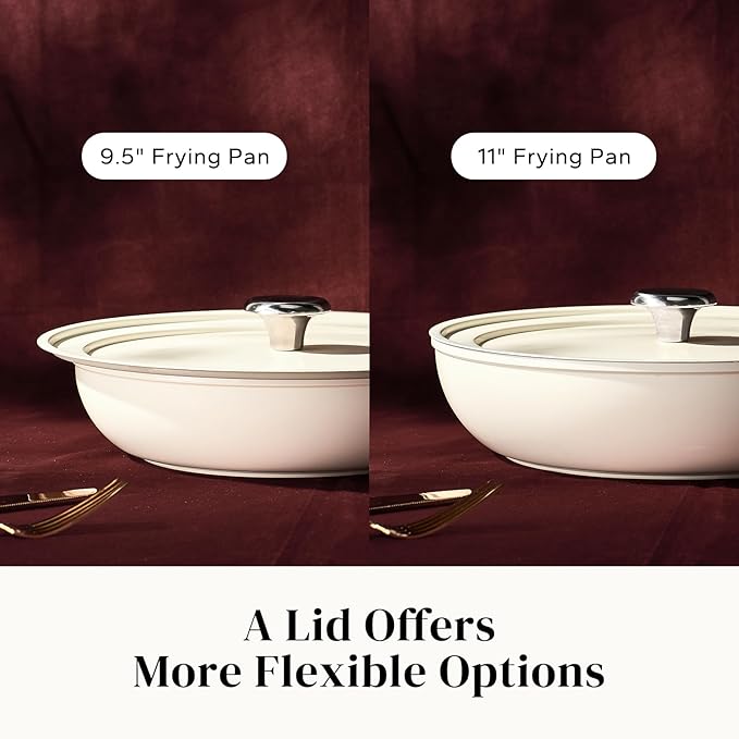 Redchef Ceramic Frying Pans, 4-Piece Non Stick Frying Pans, Non Toxic Skillet with Lid, Ceramic Cookware Set, 8" 9.5" 11" Egg Saute Pan, PFAS & PTFE & PFOA Free, Dishwasher & Oven Safe, Beige White