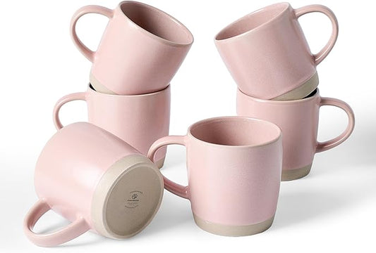 famiware Coffee Mugs Set of 6, Milkyway 13 oz Mug Set, Ceramic Cup Set with Handle for Coffee, Tea, Cocoa, Milk, Light Pink