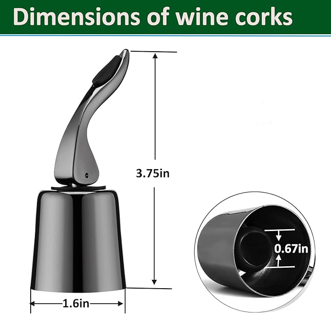 Stainless Steel Wine Bottle Stoppers with Silicone - Reusable Wine Freshness Keep,Wine Bottle Sealer Stopper, Ideal Wine Saver Accessory Gift (Black,2 Pack)
