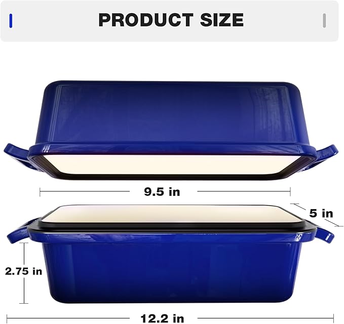 9x5 Enameled Cast Iron Loaf Pan with Lid – Bread Pan for Sourdough, Cake, Meatloaf, Even Heat, Nonstick, Easy to Clean, 2 Piece Set
