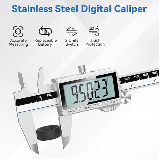 Housolution Digital Caliper, 12Inch Caliper Measuring Tool with Large LCD Screen, Inch/MM Switch, 4 Measuring Ways, Stainless Steel Micrometer Vernier Caliper with Splashproof Screen for Woodworkers