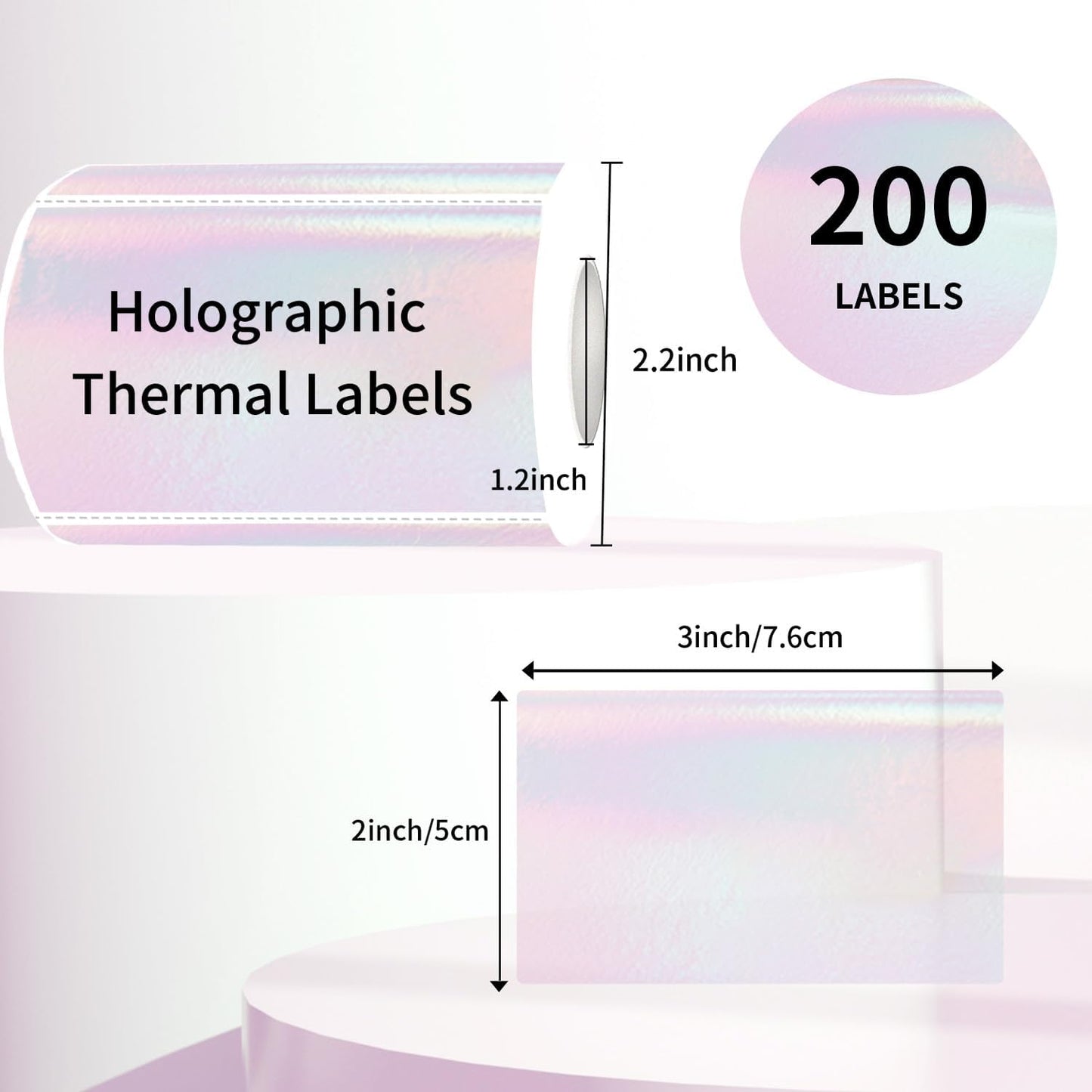 3x2 Inch Transparent Thermal Labels Stickers, Holographic Transparent Pink Direct Thermal Labels, Self-Adhesive Clear Waterproof Stickers for Logo Design- 200 Sheets