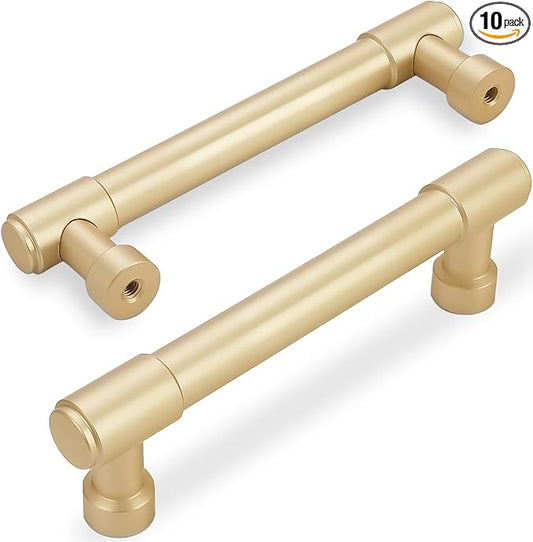 10 Pack Brushed Gold Cabinet Pulls 3.75 Inch(96mm) Hole Centers Kitchen Cabinet Handles Gold Drawer Pulls